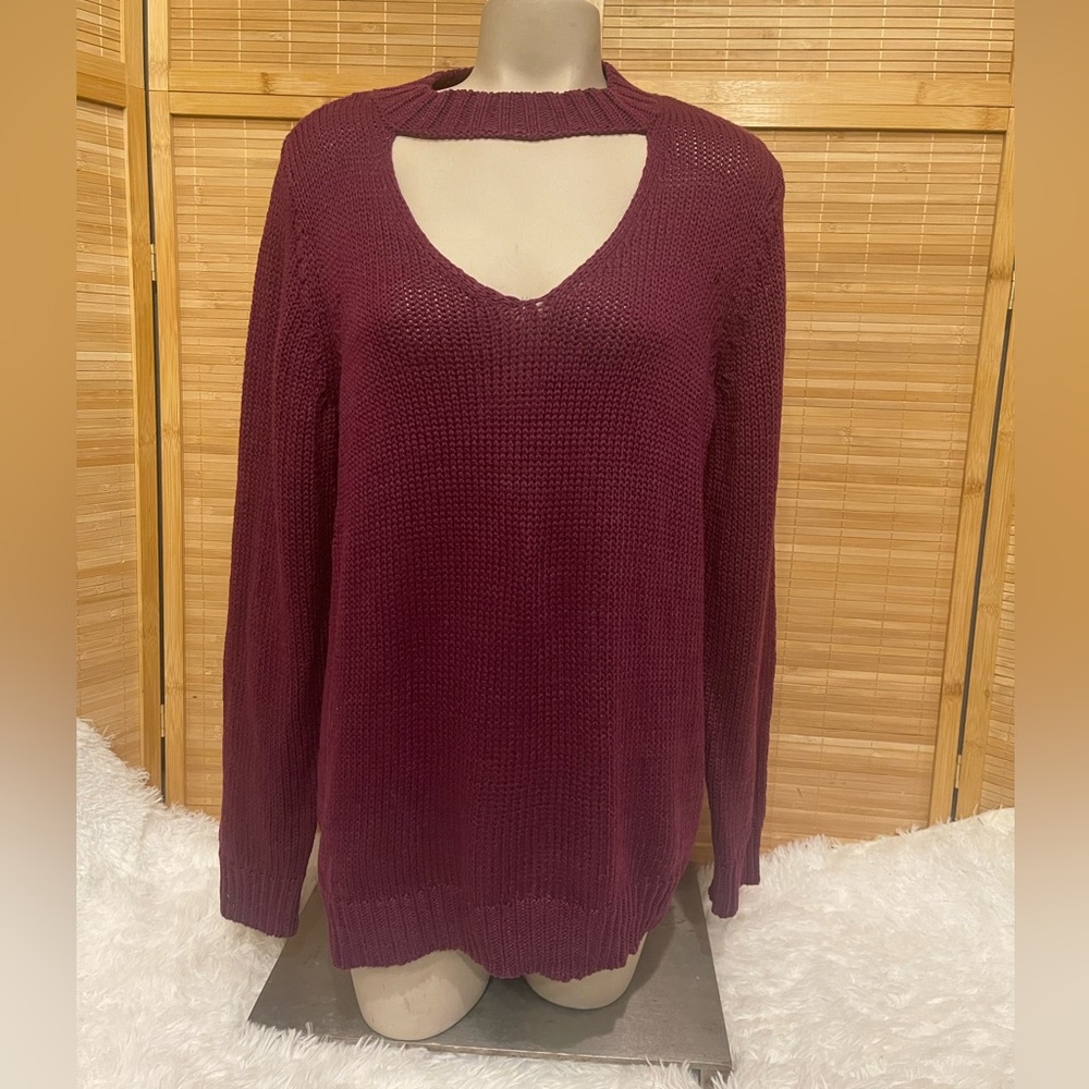 Torrid v-neck choker neck sweater maroon long sleeve sweater size 1X